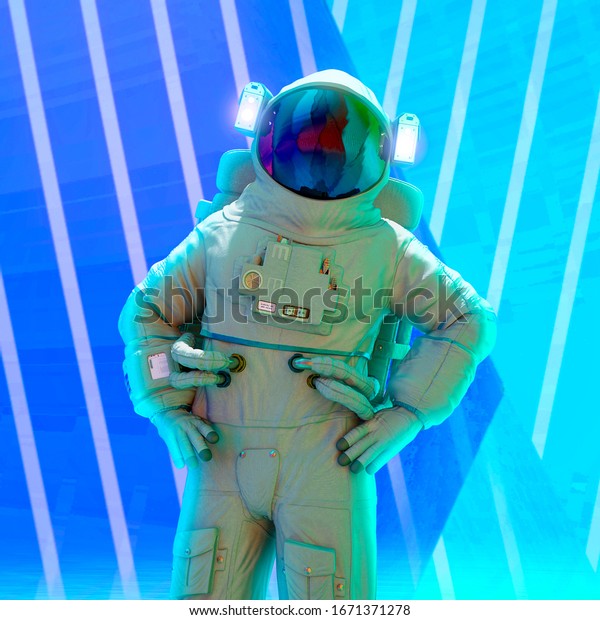 astronaut power pose\
pin up, 3d\
illustration