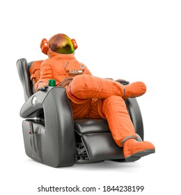 Astronaut Is Relaxing On The Recline Arm Chair, 3d Illustration