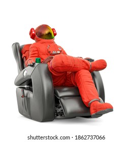 Astronaut Is Relaxing On The Recline Arm Chair, 3d Illustration