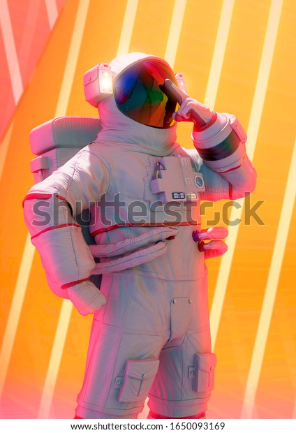 astronaut\
thinking about pin up pose, 3d\
illustration