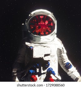 Astronaut With Virus Head. 3d Creative Concept. 3d Rendering