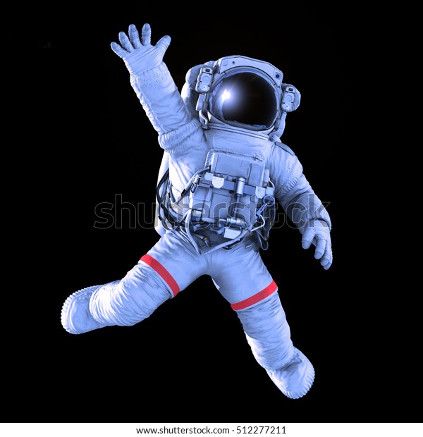 黒い背景になびく宇宙飛行士 作業パスと画像 のイラスト素材