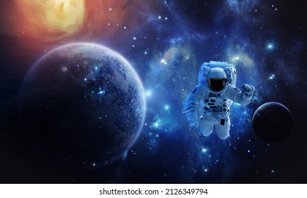  Astronaut In White Space Suit Is Weightless In Zero Gravity Space , 3d Rendering