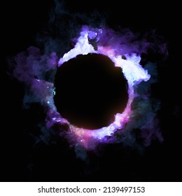 Astronomy Background, Ethereal Eclipse In Magic Galaxy. Mystic Nebula, Paranormal Outer Space. Magical Spell Of Purple Energy Ring, Wizard, Sorcery Glow Rays. Violet Atmospheric Effect. 3D Rendering