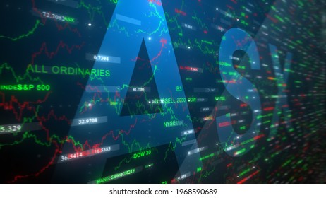 ASX Australian Securities Exchange Share Market Index Chart Graphic - 3D Illustration Rendering