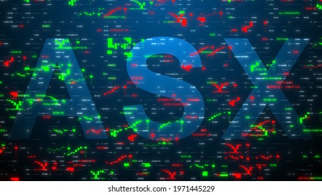 ASX Australian Securities Exchange Share Market Index Chart Graphic - 3D Illustration Rendering