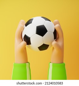 Athlete Cartoon Hands Holding Football Isolated Over Yellow Background. 3D Rendering.