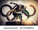 Athlete in front of a large set of Olympic Rings | Olimpic games Paris 2024