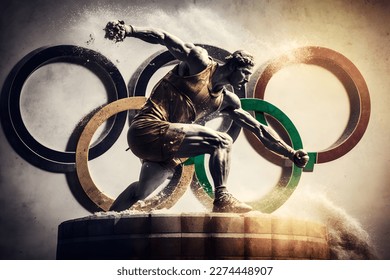 Atleta frente a un gran conjunto de anillos olímpicos | Juegos olímpicos París 2024