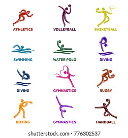 Athlete Sport Game Competition Icon. Summer Sport Games Symbols. Sport Pictogram. Branding Identity Corporate Logo Design Template. Illustration On A White Background