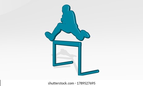 ATHLETIC SPORT ACTIVITY from a perspective with the shadow. A thick sculpture made of metallic materials of 3D rendering. athlete and active