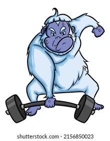 The athletic yeti is lifting weight with one hand of illustration