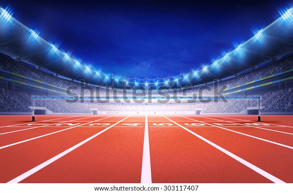 athletics stadium with race track finish view\
sport theme render illustration\
background