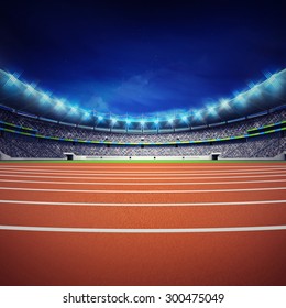 Athletics Stadium With Track At General Front Night View Sport Theme Render Illustration Background