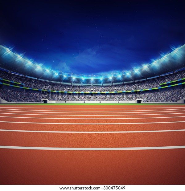 一般的な前夜景のスポーツテーマのレンダーイラスト背景に陸上競技場とトラック のイラスト素材