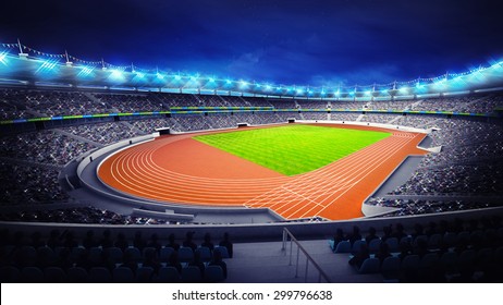 Athletics Stadium With Track And Grass Field At Corner View Sport Theme Render Illustration Background