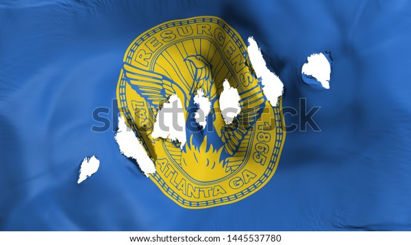 Atlanta city, capital of Georgia\
state flag perforated, bullet holes, white background, 3d\
rendering
