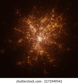 Atlanta (Georgia, USA) Street Lights Map. Satellite View On Modern City At Night. Imitation Of Aerial View On Roads Network. 3d Render, High Resolution