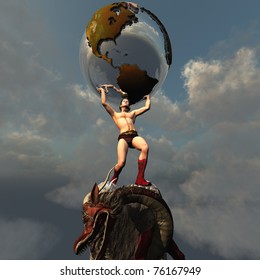 ATLAS GREEK GOD - Atlas holds the Earth after he slays the dragon representing the peace and unity in this part of the world.