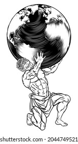 Atlas the titan from Greek mythology sentenced by the gods to hold up the sky represented by world globe
