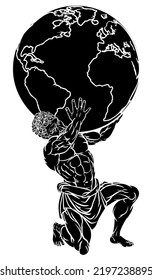Atlas titan from Greek mythology symbol strength holding up the sky represented by globe