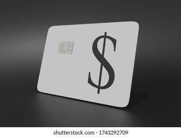 ATM Bank Card With Dollar On Black Background. 3D Render.