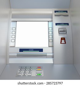 Atm Machine With Display Screen, Buttons, Card Reader, Cash Dispenser And Receipt Printer. Pin Code Safety, Automatic Banking, Electronic Cash Withdrawal, Bank Account Access Concept.