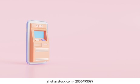 ATM machines on smartphones for financial concept background for payment online financial and financial transactions 3d render illustration.