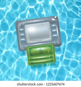 Atm Pool Float Ring Floating In A Refreshing Blue Swimming Pool Atm Pool Float Ring Floating In A Refreshing Blue Swimming Pool