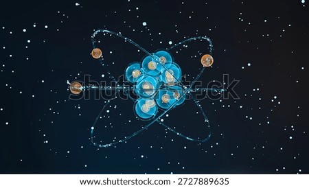 Atom anatomy, Atomic model or structure , alpha channel, electrons orbiting the nucleus particles, Single atom and its electron cloud. Quantum mechanics and atomic, Neutrons and protons, 3d render