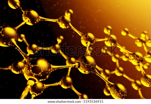 Atom Benzil a compound of hydrogen and\
carbon. 3d illustration of molecule model, chemistry background. 3d\
illustration.