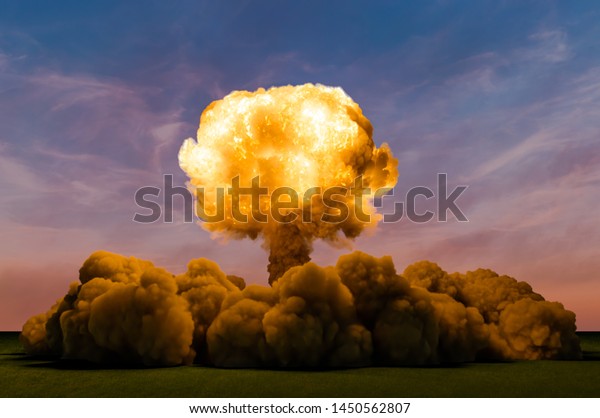 Atom Bomb Explosion, 3D rendering isolated on\
white background