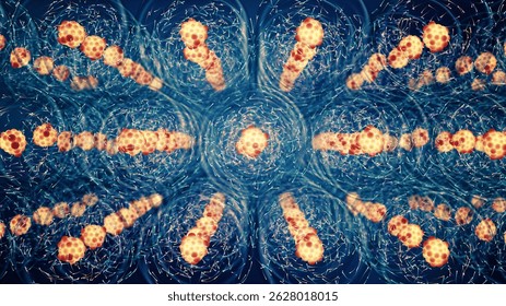 The atom consists of a nucleus containing protons and neutrons. The electrons of an atom are bound to the nucleus by the electromagnetic force, 3d illustration