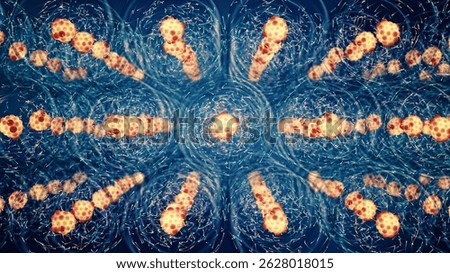 The atom consists of a nucleus containing protons and neutrons. The electrons of an atom are bound to the nucleus by the electromagnetic force, 3d illustration