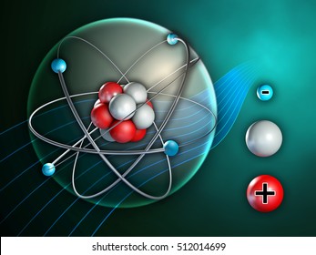 Atom and its constituents. Digital illustration.