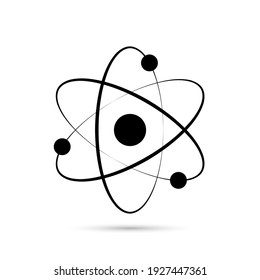 Atom icon. Logo atomic neutron black color isolated on white background. Nuclear atom. Icon nucleus. Orbit spin. Proton core symbol. Atom element. Science physics. Energy core. Illustration