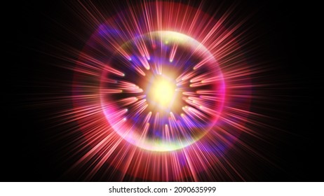 Atom Light Ray Glow Abstract, 3d Render Illustration