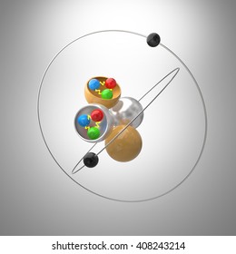 Atom Model With Quarks Inside Proton And Neutron.3D Illustration