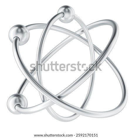 Atom Structure, metallic. 3D rendering isolated on white background