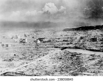 Atomic bomb. Hiroshima, Japan after the atomic bomb was dropped by the US bomber "Enola Gay", 1945