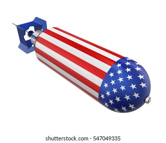 Atomic Bomb With United States Flag. 3D Rendering