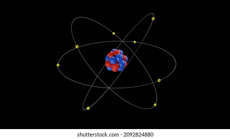 Atomic Model Or Structure (3d Representation), Bohr Atom With Electrons Orbiting The Nucleus Particles, Can Represent Power, Radioactivity, Or Microscopic Scale