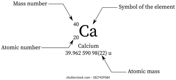 Atomic number, mass number, atomic mass representation of calcium (Ca) element