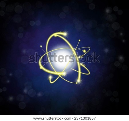 Atomic structure, Futuristic concept on the topic of nanotechnology in science, The nucleus of an atom surrounded by electrons on a technological background