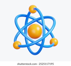 Atomic Structure Isolated on White Background. Minimal Icon for School and Education. Back to School Concept. 3D Render illustration