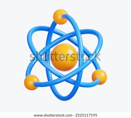 Atomic Structure Isolated on White Background. Minimal Icon for School and Education. Back to School Concept. 3D Render illustration