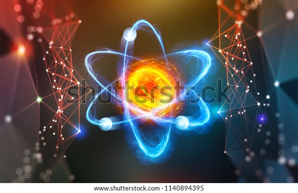 Atomic structure. Scientific breakthrough.\
Modern scientific research on nuclear fusion. Innovations in\
physics 3D\
illustration