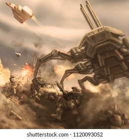 Attack Of The Giant Alien Spider Robot. Science Fiction Genre.