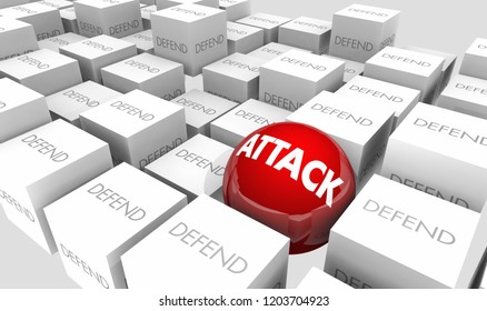 Attack Vs Defend Offense Defense Proactive 3d Illustration