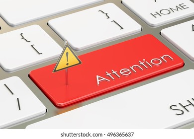Attention button, on the computer keyboard. 3D rendering
